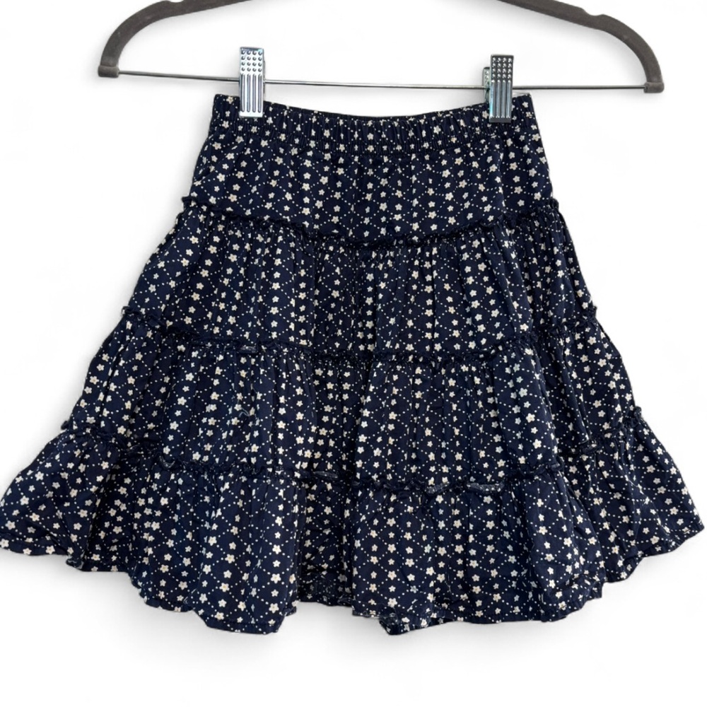 Hanna Andersson Navy Blue Floral Twirl Skirt Tiered Pull On Girl Size 110 cm/5